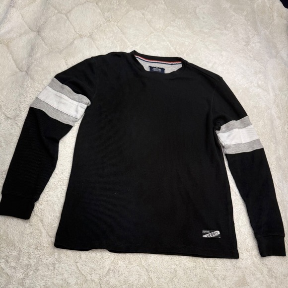 Company 81 Other - Company 81 Mens Large Black Waffle Thermal Shirt Varsity Stripe Long Sleeve Y2K